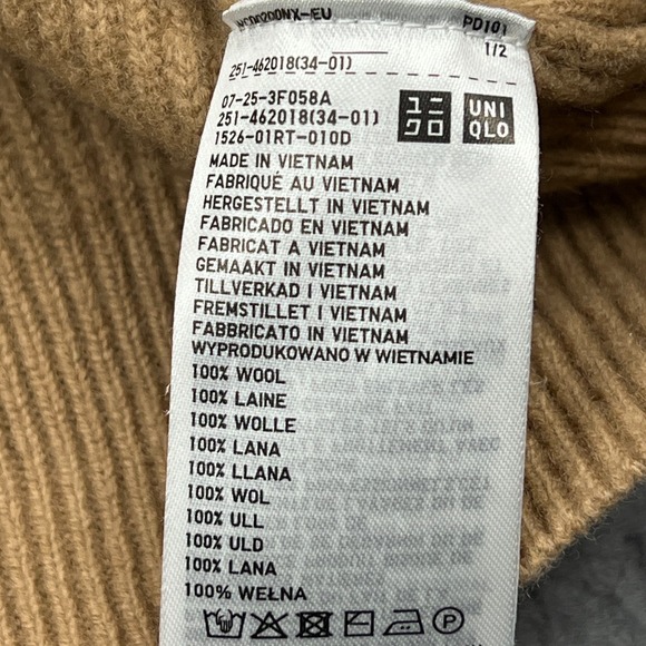 Uniqlo Lambswool Half Zip Sweater Women's Medium Brown 100% Wool Ribbed Jumper - Picture 7 of 11